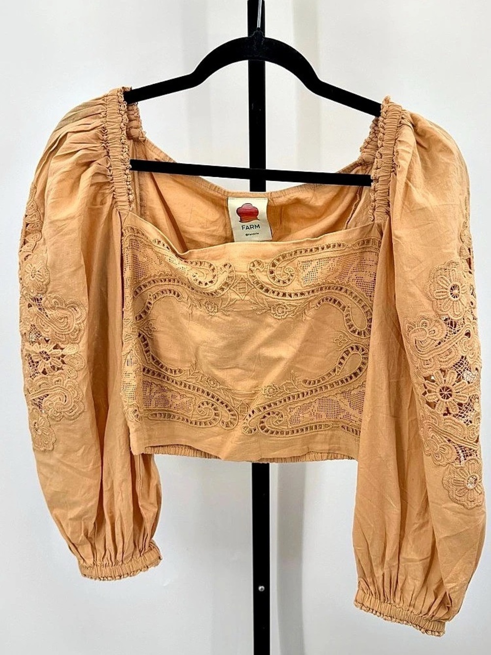 Farm Rio Embroidered Cropped Blouse in Orange Small NWT